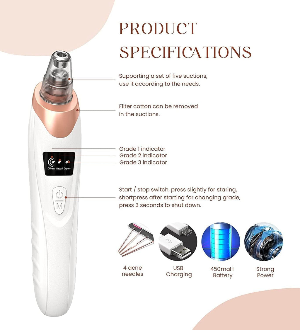 Ultimate 2026 Blackhead Remover Pore Vacuum - Rechargeable Facial Cleaner with 5 Suction Levels & Probes for All Skin Types