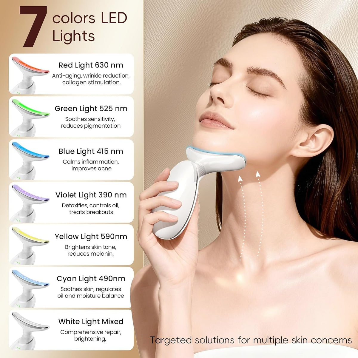 7-Color LED Facial and Neck Massager with 3 Beauty Modes for Lifting and Firming, USB Rechargeable Skin Care Device