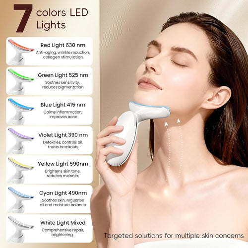 7-Color LED Facial and Neck Massager with 3 Beauty Modes for Lifting and Firming, USB Rechargeable Skin Care Device